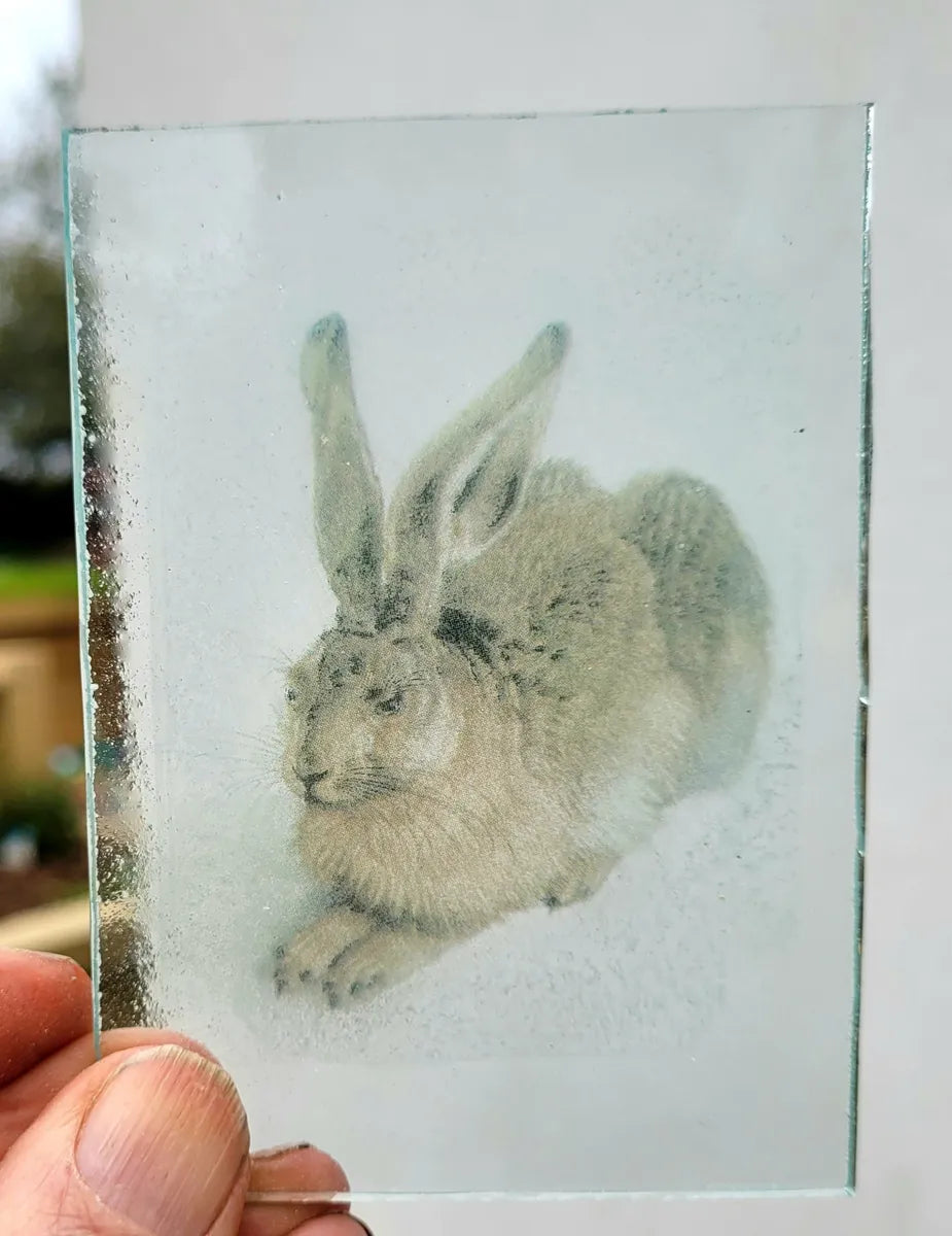 Hare kiln fired piece for stained glass