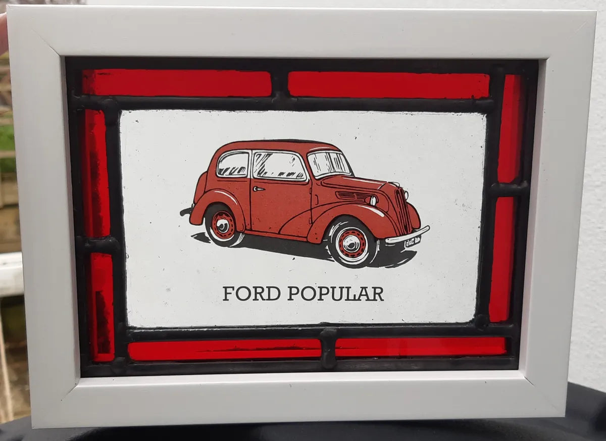 Ford Popular Stained Glass panel framed - classic cars