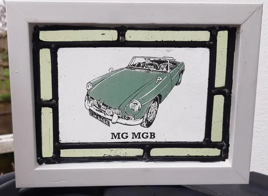 MGB Stained Glass panel framed - classic cars