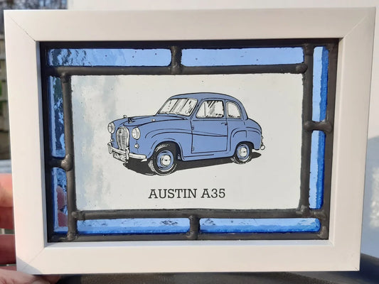 Austin A35 Stained Glass panel framed - classic cars