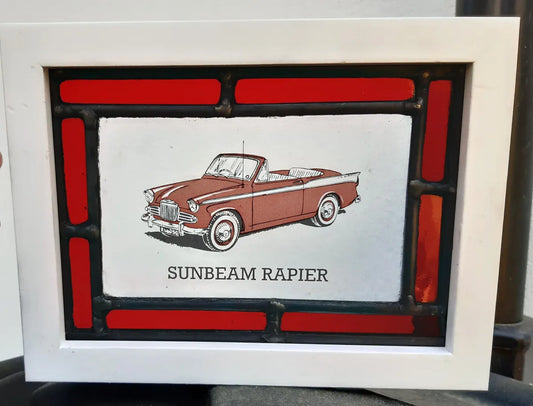 Sunbeam Rapier Stained Glass panel framed - classic cars