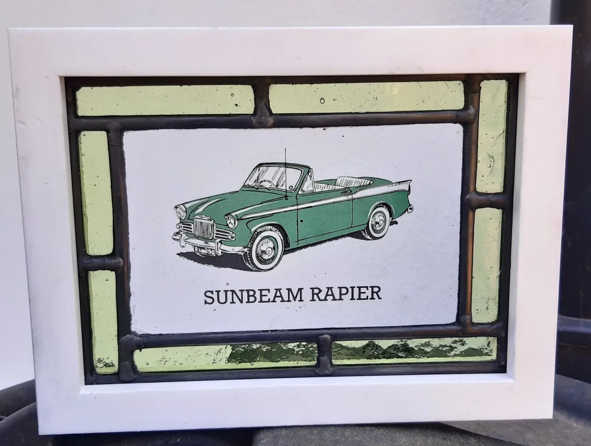 Sunbeam Rapier Stained Glass panel framed - classic cars