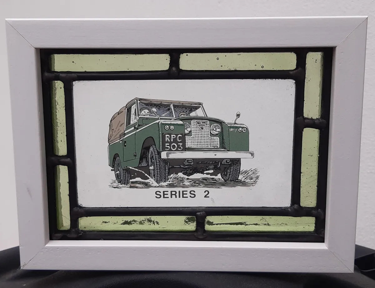 Land Rover Series 2 Stained Glass panel framed - classic cars