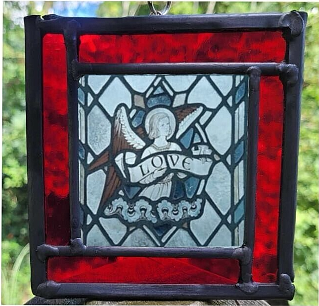 Angel Love stained glass panel