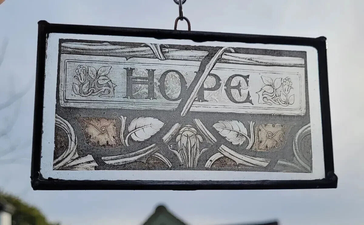 Hope stained glass hanging suncatcher panel