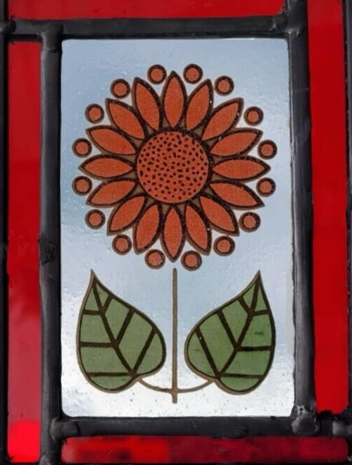 Flower retro orange stained glass panel