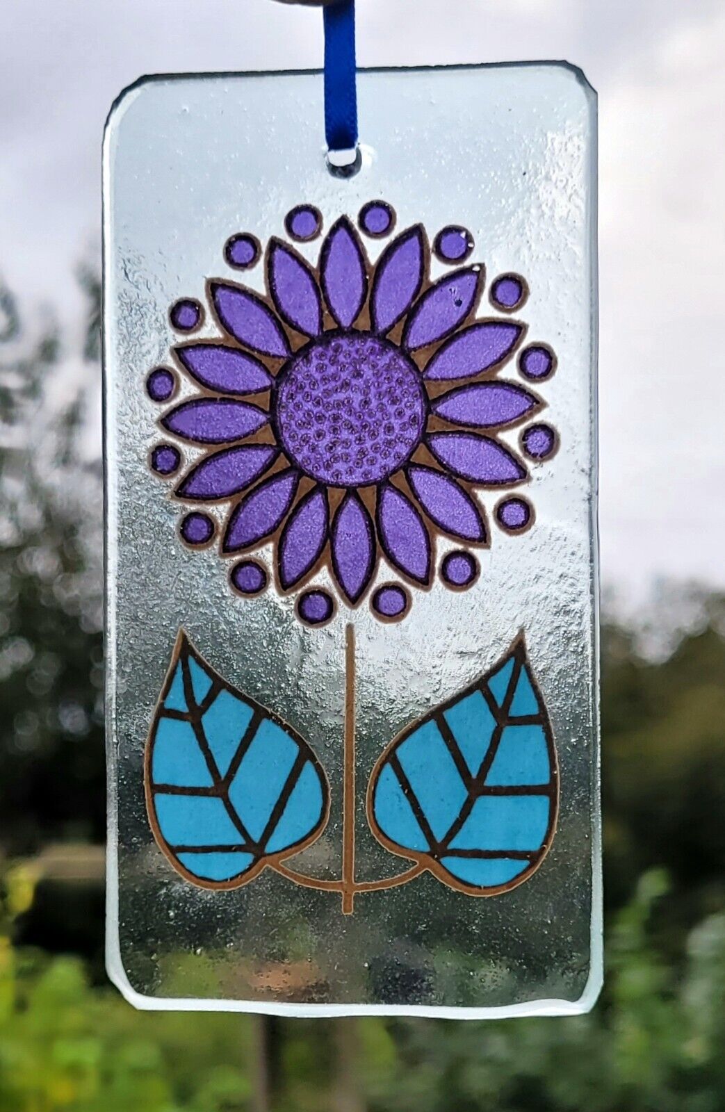 Flower retro Suncatcher blue sun catcher stained glass