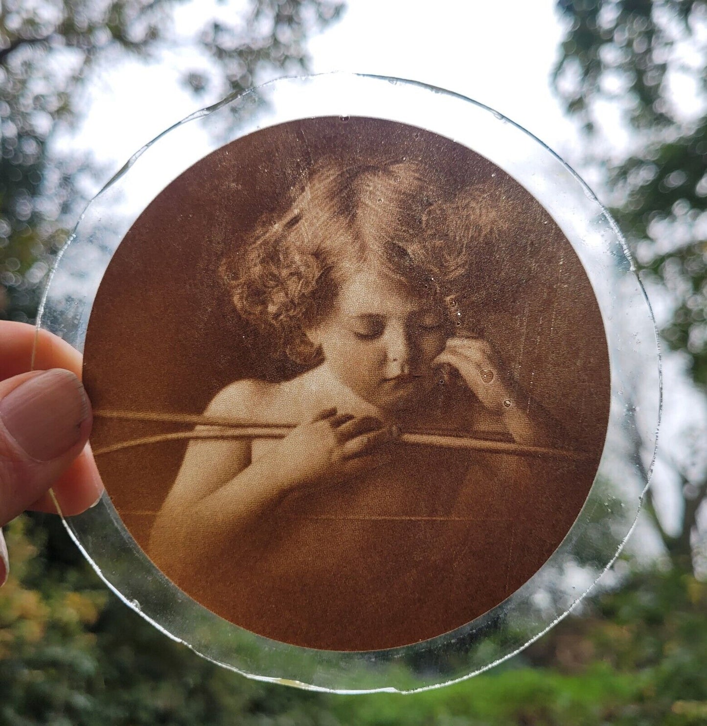 Cherub kiln fired roundel piece for stained glass version 1