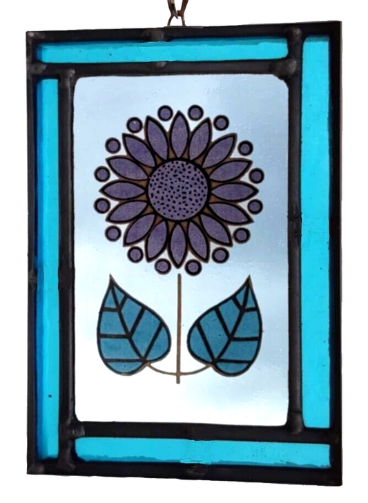 Flower retro blue stained glass panel