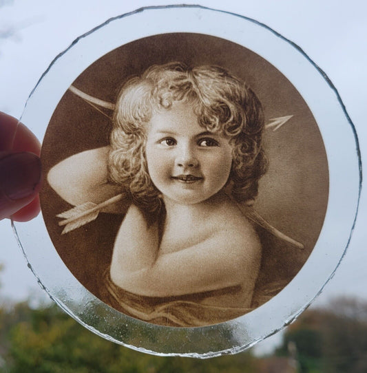 Cherub kiln fired roundel piece for stained glass version 2