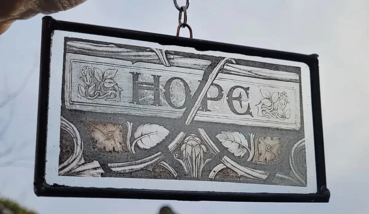 Hope stained glass hanging suncatcher panel