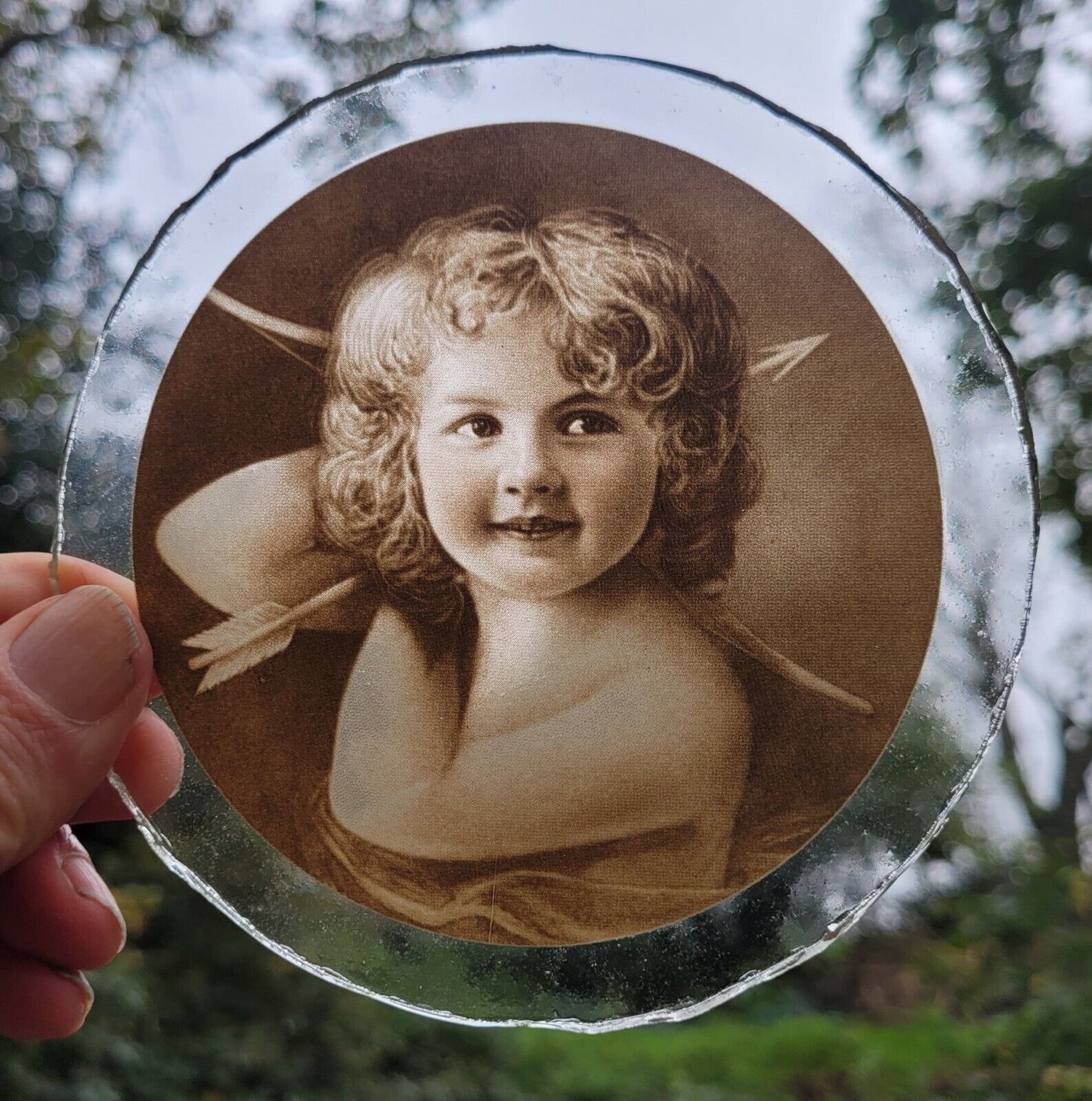 Cherub kiln fired roundel piece for stained glass version 2