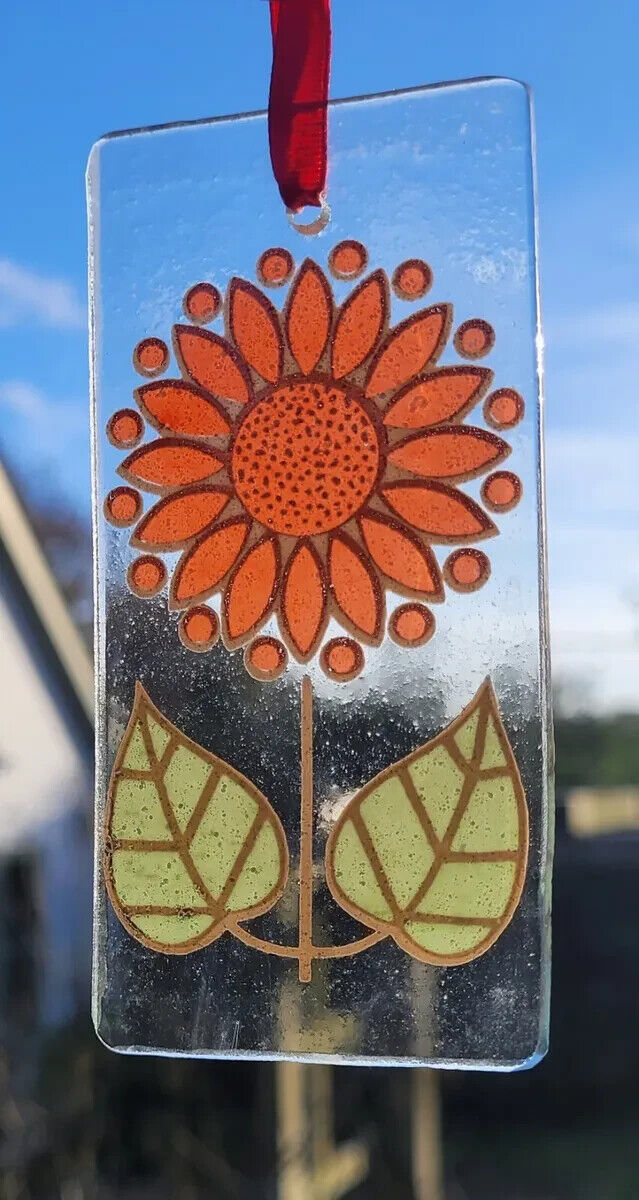 Flower retro Suncatcher orange sun catcher stained glass