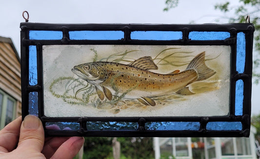 Brown Trout fish stained glass panel