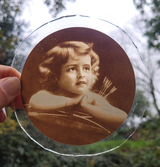 Cherub kiln fired roundel piece for stained glass version 4