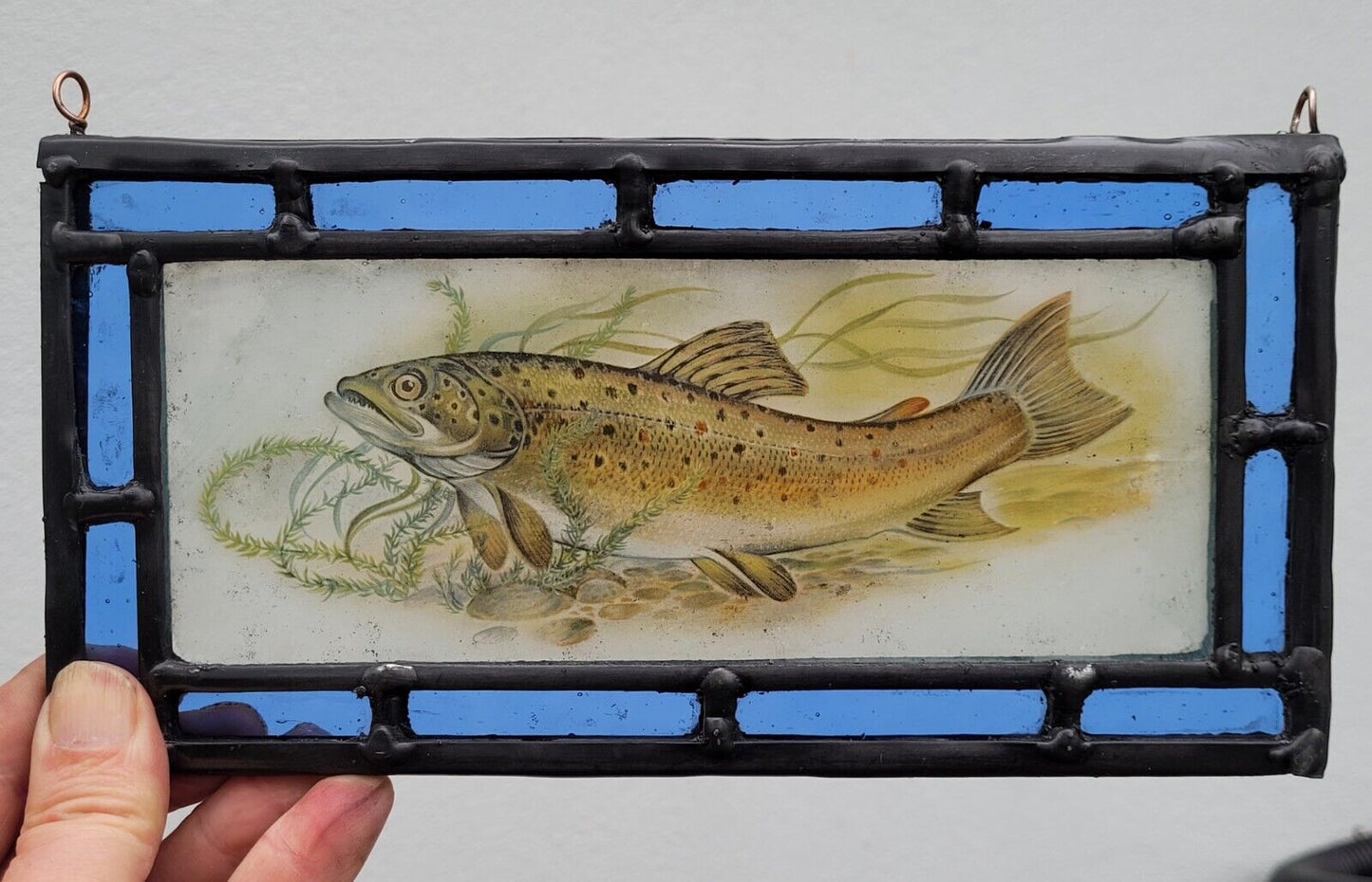 Brown Trout fish stained glass panel