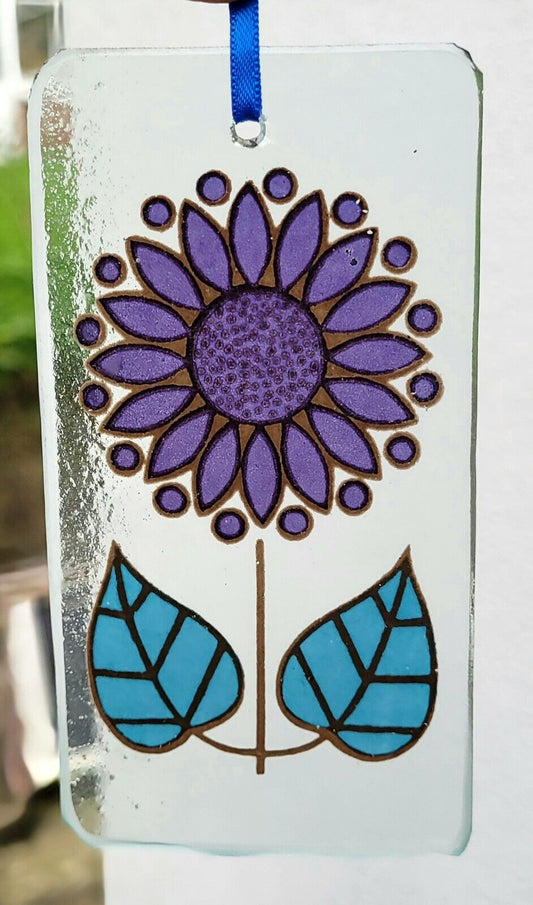 Flower retro Suncatcher blue sun catcher stained glass