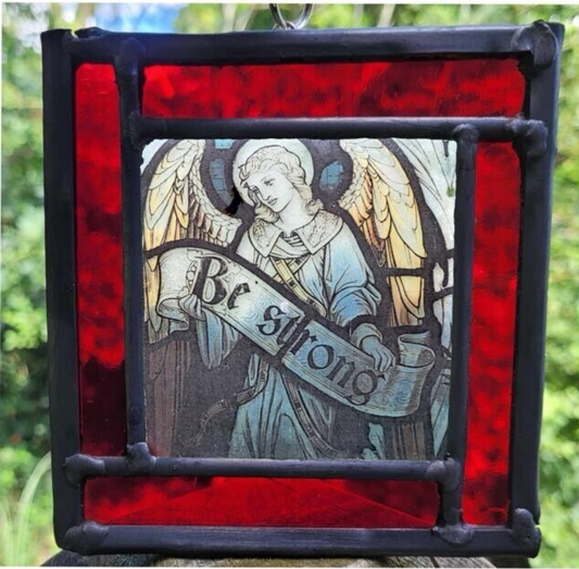 Angel Be Strong stained glass panel