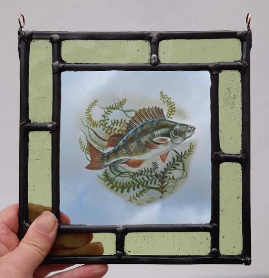 Perch fish stained glass panel