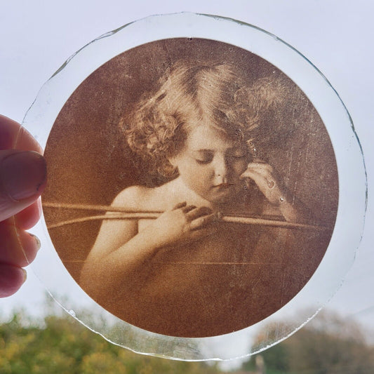 Cherub kiln fired roundel piece for stained glass version 1